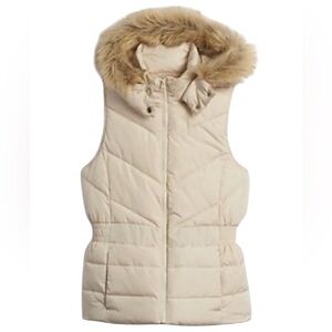 Banana Republic Women's Full Zip Removable Faux Fur Hood Vest Puffer ✅